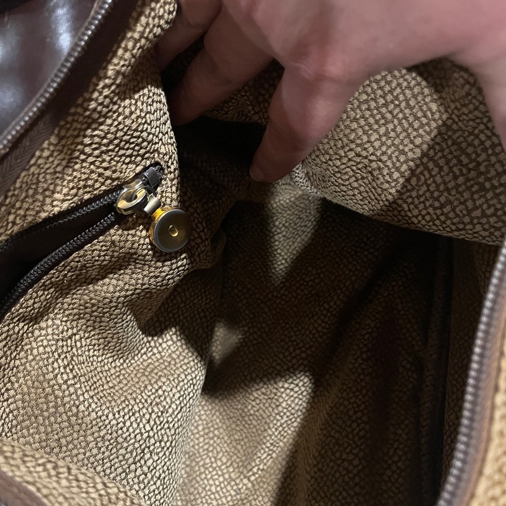 Vintage Borbonese OP Shoulder Bag Brown Made in Italy Textured Leather Trim Bag - Picture 9 of 12